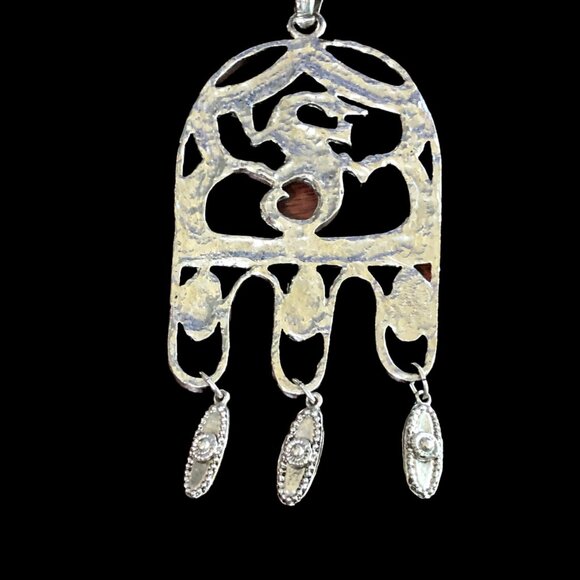 Lizard Pendant Silver Tone Asian Inspired Dragon Iguana Necklace - Picture 3 of 6